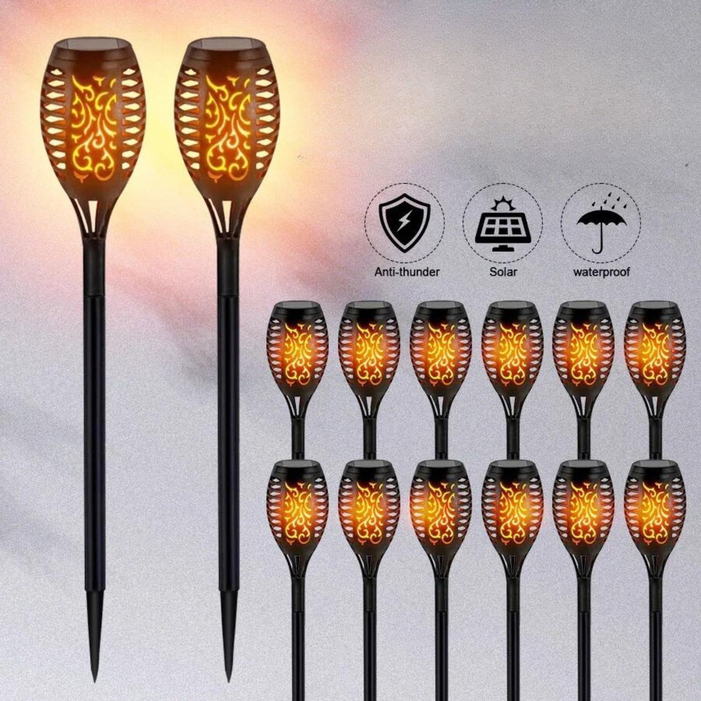 Lampes Torches Solaires à Flamme Vacillante | Éclairez votre Jardin d'une Lumière Magique et Économisez