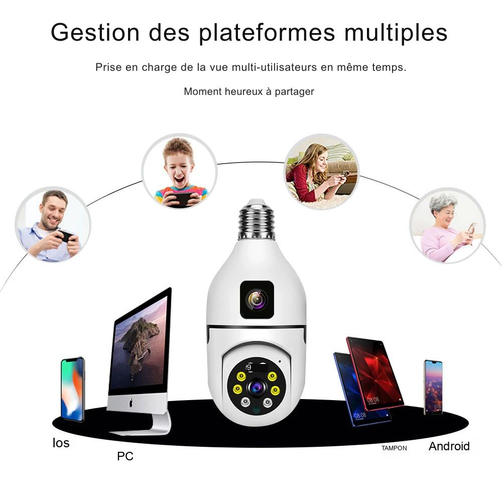  Caméra de Surveillance Intérieure PTZ 4MP WiFi HD : compatible avec Android, iOS et Windows pour un contrôle multi-appareils.